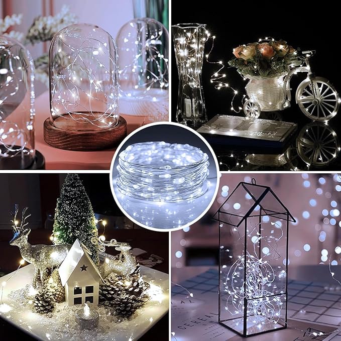 6 Pack Fairy Lights Battery Operated 7ft 20 LED Mini String Lights Twinkle Lights Silver Wire Firefly Starry Lights for Mason Jars Wedding Party Christmas Centerpiece Table Decorations, Cool White