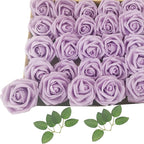 Artificial Rose Flowers 25pcs, Purple Foam Fake Rose Faux Flower for Wedding Bouquets Bridal Shower Centerpieces Floral Arrangements Home Decorations Party Backdrops Table