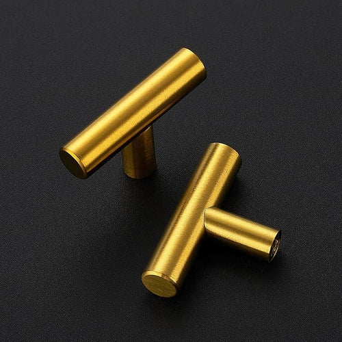 15 Pack Brushed Brass Cabinet Knobs - Kitchen Cabinet Knobs Gold Cabinet Pulls for Kitchen Cabinet Drawer Stainless Steel Dresser Knobs for Cabinet Hardware 2in Length Single Hole T Bar