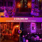 66Ft 200LED Orange and Purple Christmas Halloween Lights Plug in,Waterproof Halloween String Light,8 Modes Indoor Outdoor for Tree Party Bedroom Garden Decor (Clear Wire)