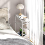 End Table Set of 2 for Small Space, 3-Tier Narrow Side Table with Magazine Holder,Small Nightstand, Skinny Snack Couch Table in Living Room, Bedroom Study and Balcony (White)