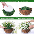 Artificial Fake Hanging Flowers Plants Baskets for Outdoor Decoration, Faux Silk Morning Glory in Planter UV Resistant Realistic for Home Outside Porch Patio Balcony Garden Yard, White