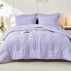 HYMOKEGE Light Purple California King Comforter Set Seersucker 7 Pieces, All Season Luxury Bed in a Bag for Bedroom, Bedding Set with Comforter, Sheets, Pillowcases & Shams