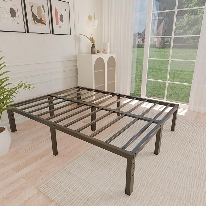 ALDRICH 14 Inch Metal Bed Frame Queen Size - Double Black Basic Steel Slats Platform, Easy Assembly Heavy Duty Noise Free Bedframes, No Box Spring Needed