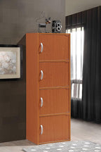 HODEDAH IMPORT 4-Shelf Bookcase Cabinet, Cherry