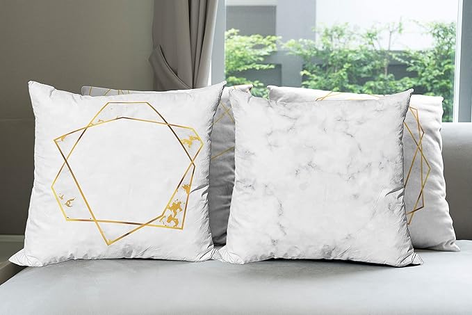 Ambesonne Marble Throw Pillow Cushion Case Pack of 4, Modern Design Illustration of Geometric Golden Yellow Tone Lines Shapes, Modern Accent Double-Sided Digital Printing, 24", Grey Mustard