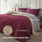 Bedsure Queen Comforter Set - 7 Pieces Reversible Burgundy Bedding, Queen Size Bed Set for All Seasons, Bed in a Bag with Down Alternative Comforter, Sheets, Pillowcases & Shams
