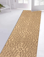 Custom Length Cut to Size Tribal Ethnic Southwestern Inspired Hallway Runner Rug, Non Slip Rubber Backed, 31 inch Wide X Customized Length, Inca Tan, 31 inch X 11 feet