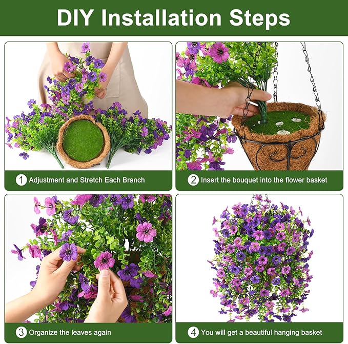 Artificial Fake Hanging Plants Flowers Baskets for Outdoor Outside Spring Decor,Faux Silk Daisy UV Resistant Look Real Summer Decorations for Home Porch Patio Yard Garden(Mix Purple