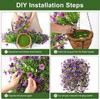 Artificial Fake Hanging Plants Flowers Baskets for Outdoor Outside Spring Decor,Faux Silk Daisy UV Resistant Look Real Summer Decorations for Home Porch Patio Yard Garden(Mix Purple