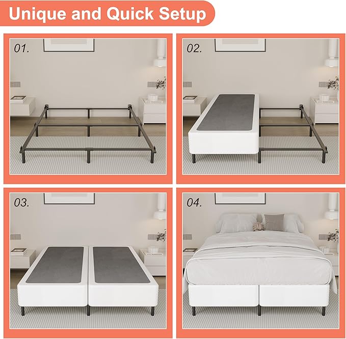 7 Inch Full Size Box Spring, Split Heavy Duty Metal Mattress Foundation with Fabric Cover, Easy Assembly, Quiet & Noise-Free