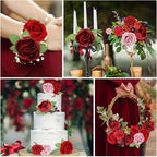 AmyHomie Red Artificial Flowers Combo Silk Mix Peony Rose Fake Flowers w/Stem for Valentine's Day DIY Wedding Bouquets Centerpieces Table Fall Decor Party Bridal Baby Shower Home Decorations