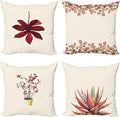 Ambesonne Botanical Throw Pillow Cushion Case Pack of 4, Minimalist Watercolor Painting Leaves Agave Branches Plant in a Pot, Modern Accent Double-Sided Digital Printing, 24", Raspberry Dark Salmon