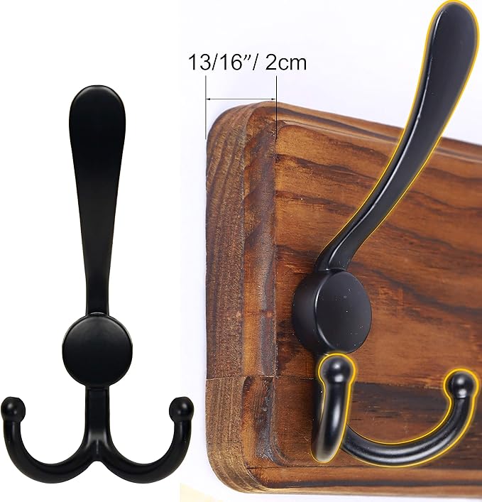 SKOLOO Rustic Wall Mounted Coat Rack: 16" Hole to Hole, Pine Real Wood Plank Wall Coat Rack with 5 Triple Hooks, Farmhouse Coat Hanger Wall Mount for Hanging Backpack Jacket Coat Hat