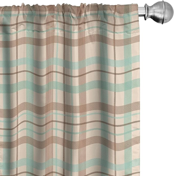 Ambesonne Plaid Window Curtains, Scottish Country Style Tartan with Abstract Design Diagonal Striped Lines, Lightweight Decor 2-Panel Set with Rod Pocket, Pair of - 28" x 84", Mint Green