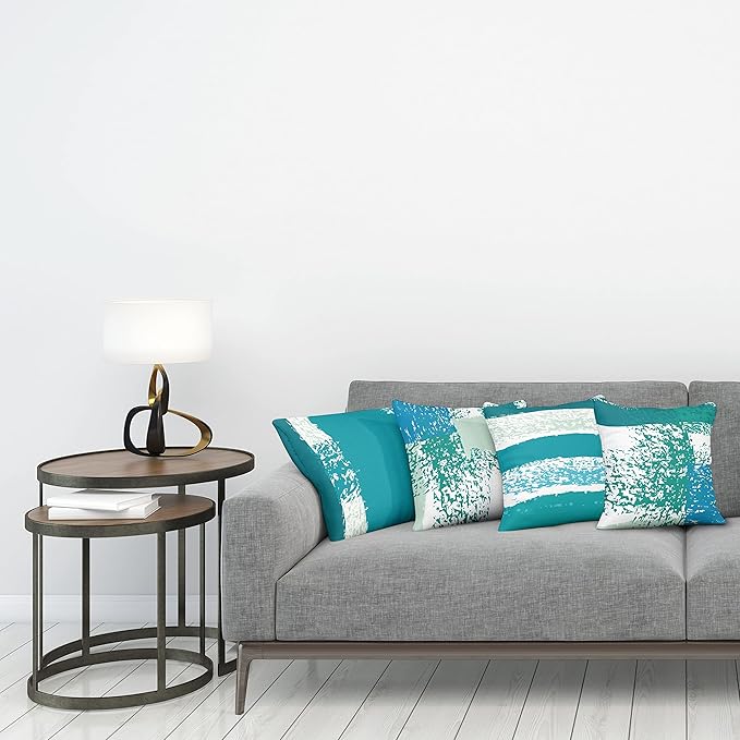 Ambesonne Grunge Throw Pillow Cushion Case Pack of 4, Abstract Design Simplistic Minimal Stripes Brushstrokes Contemporary, Modern Accent Double-Sided Digital Printing, 18", Teal Blue and Mint Green