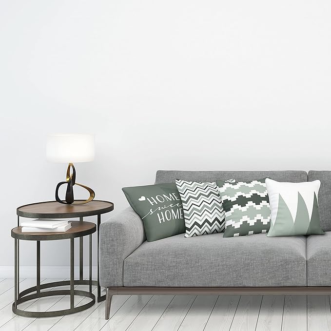 Ambesonne Modern Throw Pillow Cushion Case Pack of 4, Geometric Style Pattern of Triangles Zigzags Love Home Phrase Print, Modern Accent Double-Sided Digital Printing, 16", Dark Sea Green and White