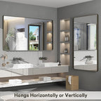 40x30 Bronze Framed Bathroom Mirror, Brushed Bronze Metal Vanity Mirror, Bronze Rectangle Mirror for Wall, Rounded Corner, Tempered Glass, Anti-Rust, Shatterproof (Horizontal/Vertical)