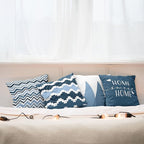 Ambesonne Modern Throw Pillow Cushion Case Pack of 4, Geometric Style Pattern of Triangles Zigzags Love Home Phrase Design, Modern Accent Double-Sided Digital Printing, 18", Petrol Blue and White