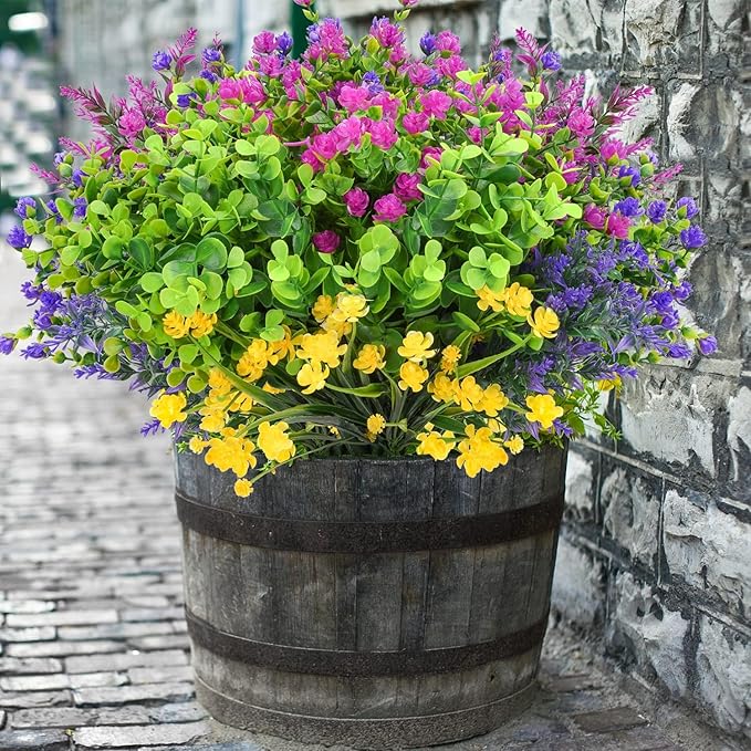 Artificial Plants Outdoor, 20PCS Artificial Flowers, UV Resistant Fake Flowers, Faux Flowers for Outdoor Planters for Front Porch Pot Decor