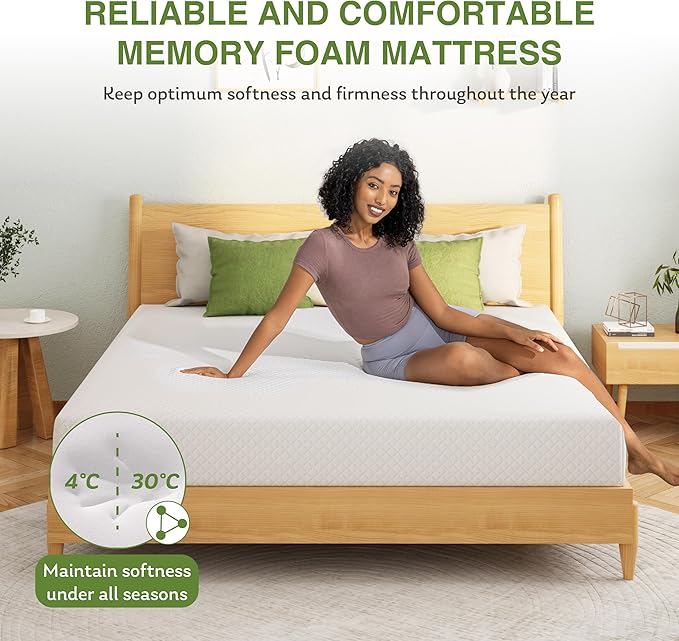 EGOHOME 12 Inch Queen Mattress, Memory Foam Mattress in a Box with Cooling Green Tea Gel, Relieve Pressure with Medium Support, CertiPUR-US Certified, 80''L x 60''W, White