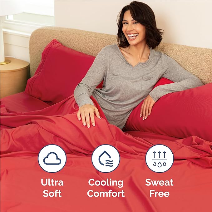 Twin XL Size 3 Piece Sheet Set - Comfy Breathable & Cooling Bed Sheets Set - Hotel Luxury Bedding for Women, Men, Kids, Teens, Boys & Girls - Deep Pockets, Ultra-Soft, Wrinkle Free - Oeko-Tex - Red