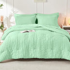 HYMOKEGE Mint Green King Size Comforter Set Seersucker 7 Pieces, All Season Luxury Bed in a Bag for Bedroom, Bedding Set with Comforter, Sheets, Pillowcases & Shams
