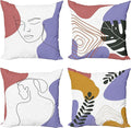 Ambesonne Minimal Throw Pillow Cushion Case Pack of 4, Modern Line Art Woman Portrait Contemporary Leafy Geometric Details, Modern Accent Double-Sided Digital Printing, 24", Lavender Amber Pale Rust