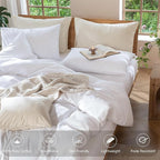 MooMee Bedding Duvet Cover Set 100% Washed Cotton Linen Like Textured Breathable Durable Soft Comfy (Solid Bright White, Oversized Full 82"x86")