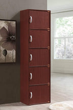 Hodedah 5-Shelf, 5-Door Bookcase in Mahogany