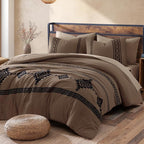 MaiRêve Embroidery Queen Size Comforter Set Brown, Boho Farmhouse Western Bedding Set 7 Pieces, All Season Bed in A Bag Comforter Set with Sheets, Pillowcases & Shams