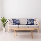 Ambesonne Modern Throw Pillow Cushion Case Pack of 4, Scandinavian Minimal Ornaments Boho Feather Leaves and Home Phrase Print, Modern Accent Double-Sided Digital Printing, 18", Pale Tan and Indigo