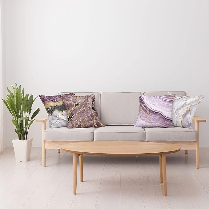 Ambesonne Marble Print Throw Pillow Cushion Case Pack of 4, Quartz Inspired Design of Stone Surface Look Print Modern Style Stained, Modern Accent Double-Sided Digital Printing, 20", Mauve Lilac Grey