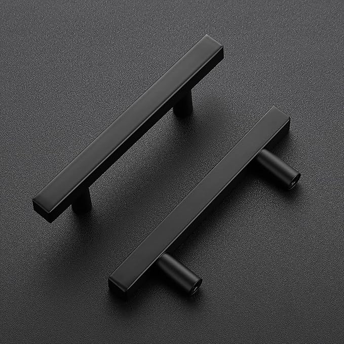 Ravinte 50 Pack Black Cabinet Handles 3 Inch Square Cabinet Pulls Matte Black Square Hardware for Kitchen Cabinets - 5 Inch Total Length