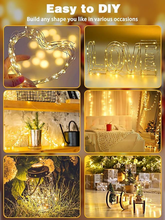3 Pack 60LED Christmas Battery Operated Fairy Lights with Remote, 8 Modes String Lights with Timer, Dimmable, Memory Function, Waterproof Twinkle Lights for Outdoor Indoor Christmas Decor(Warm White)