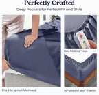 California Design Den Twin XL Sheet Sets - Soft 400 Thread Count Sateen, Natural 100% Cotton Sheets with Deep Pockets, Cooling and Durable Bedding Set - Indigo Dusty Blue
