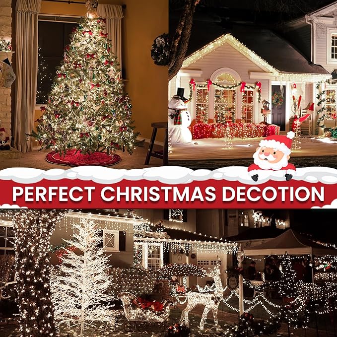 Connectable 300LED 99Ft 13Modes Christmas String Lights Indoor Outdoor | Extendable Green Wire Cool White Christmas Tree Lights with Timer | Twinkle Fairy Light Plug in for Xmas Tree(Cool White)