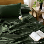 MooMee Bedding Duvet Cover Set 100% Washed Cotton Linen Like Textured Breathable Durable Soft Comfy (Solid Forest Green, Cal King 104"x98")