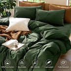 MooMee Bedding Duvet Cover Set 100% Washed Cotton Linen Like Textured Breathable Durable Soft Comfy (Solid Forest Green, Super Queen 90"x98")
