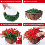 Artificial Fake Hanging Flowers Plants Baskets for Outdoor Decoration, Faux Silk Red Morning Glory in Planter Look Real UV Resistant Artificial Flower for Outside Porch Patio Garden Yard Home Decor