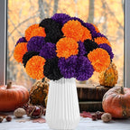36 Pcs Halloween Artificial Flowers Halloween Chrysanthemums Ball Silk Flowers Black Orange Purple Fake Hydrangea for Halloween Party Home Table Centerpieces Vase Decor