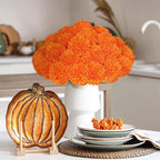 36 Pcs Artificial Chrysanthemums Flowers,Marigold Flower Fall Fake Flowers Orange Silk Mums Bouquet Decor Faux Ball Flowers for Autumn Day of Home Decor Indoor Wedding Table Centerpiece (Orange)