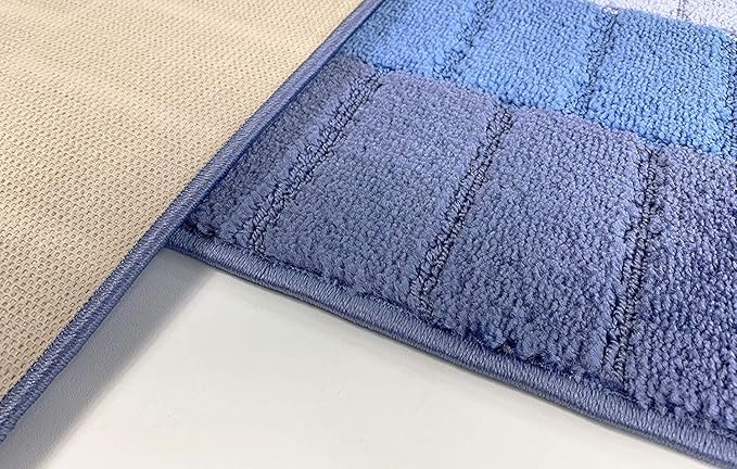Custom Size Coastal Nautical Style Runner Rug Carpet for Hallway Entryway, Slip Resistant Latex Rubber Backed, 31 inch Wide X Customized Length, Squares Blue, 31 inch X 12 feet