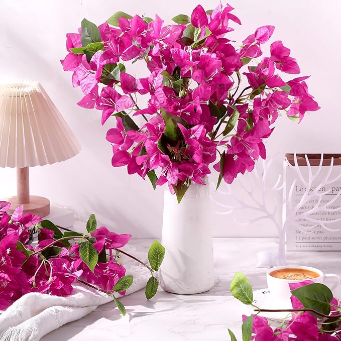 60 Pcs Artificial Faux Bougainvillea Fake Flower Silk Bougainvillea Branches UV Resistant Outdoor Indoor Decoration for Wedding Home Centerpieces Outside Decor (Rose Purple)