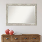 Amanti Art Silver Bathroom Mirror for Over Sink, 29x41 Crackled Metallic Rectangle Vanity Mirror, Large Country Rustic Frame, Hangs Horizonally and Vertically, Bathroom Wall Decor, Beveled Edge