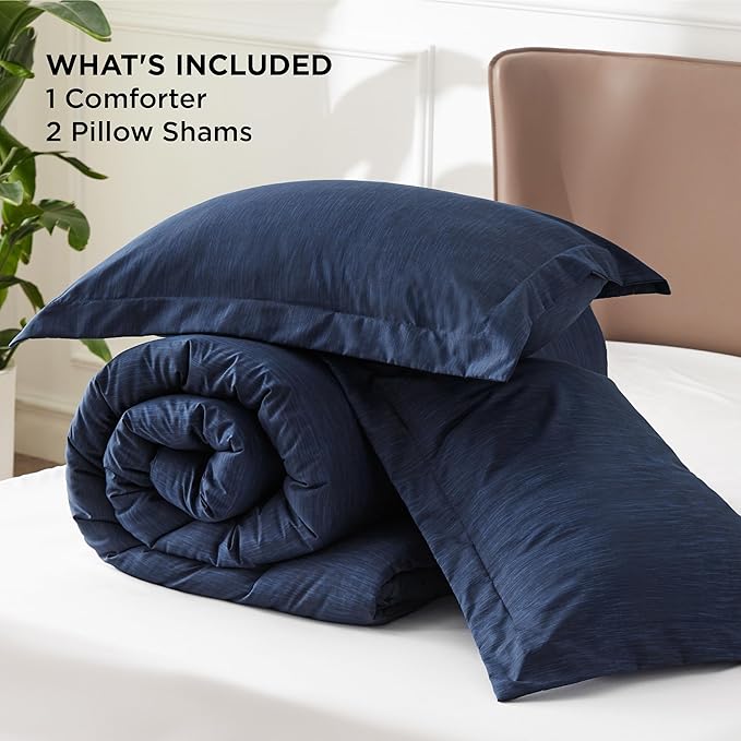 Bedsure Full Comforter Set - Navy Soft Bedding for All Seasons, Cationic Dyed Bed Set, 3 Pieces, 1 Full Size Comforter (82"x86") and 2 Pillow Shams (20"x26"+2")