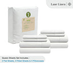 LANE LINEN 100% Organic Cotton Queen Sheets, 8Pc Queen Bed Sheets, Soft & Breathable Queen Size, Crisp Percale Weave, Hotel-Quality Bedding Sheet & Pillowcases - White (2 Pack)
