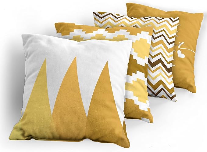 Ambesonne Modern Throw Pillow Cushion Case Pack of 4, Geometric Style Pattern of Triangles Zigzags Love Home Phrase Print, Modern Accent Double-Sided Digital Printing, 20", Pale Orange Amber and White