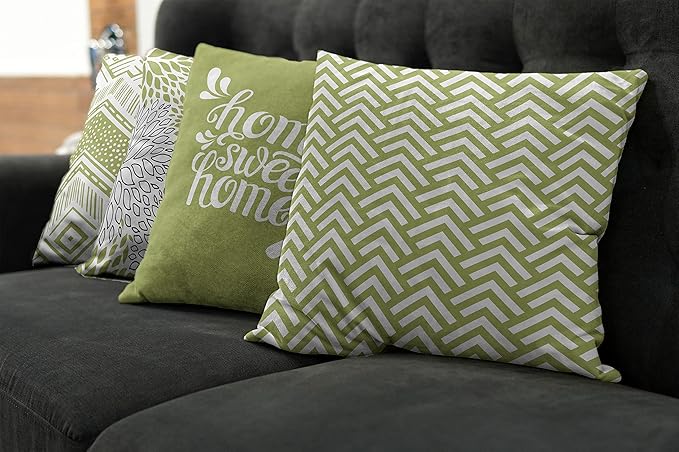 Ambesonne Geometric Throw Pillow Cushion Case Pack of 4, Home Phrase Minimal Zigzag Squama Dahlia Flower Petals Chevron Tribal, Modern Accent Double-Sided Digital Printing, 16", Green and White