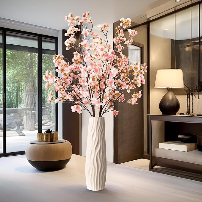 4 Pcs Artificial Cherry Blossom Flower Branches, Bulk Silk Faux Flowers Real Touch Bouquet for Home Wedding Party Centerpieces Spring Summer Decor, Vase Not Included(Champagne)